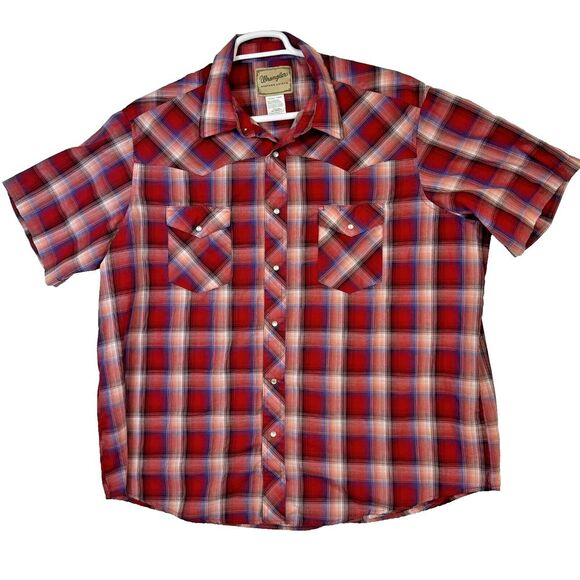 Wrangler Men's Shirt 2XL Multicolor Plaid Cotton Short Sleeve Pearl Snap M 140‎ - Picture 1 of 14